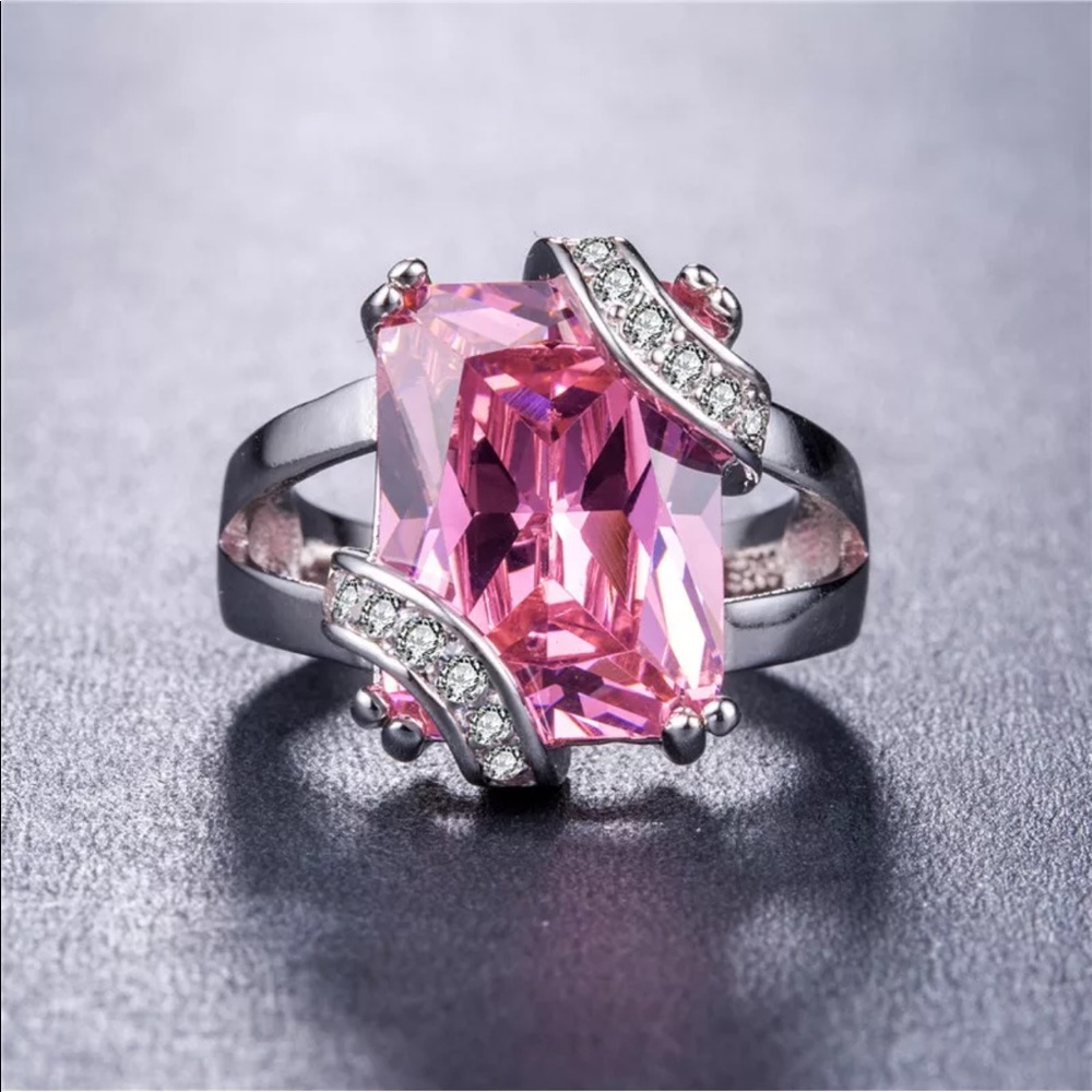 Pink Sapphire .925 Sterling Ring With Accents - Picture 4 of 8